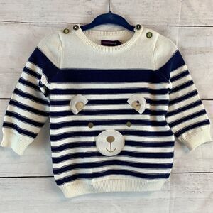 Baby Toddler striped bear sweater 9M navy unisex boy Sergent Major France Europe